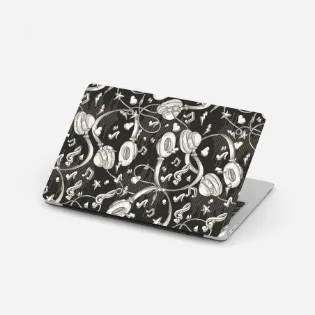 Laptop-Aufkleber monochromatisches muster mit kopfhörern und noten – Pixers®