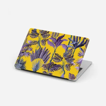 Laptop-Aufkleber tropische lila blätter auf gelbem hintergrund – Pixers®