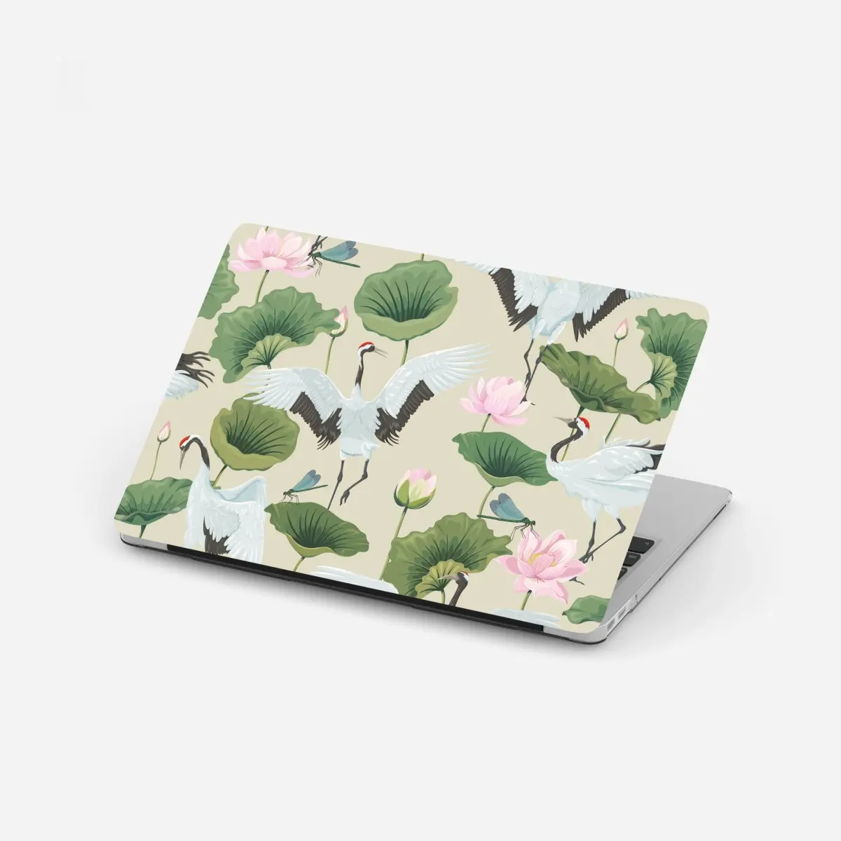 Laptop-Aufkleber elegantes muster mit kranichen und lotusblumen – Pixers®