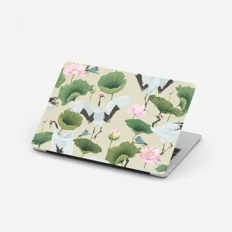 Laptop-Aufkleber elegantes muster mit kranichen und lotusblumen – Pixers®