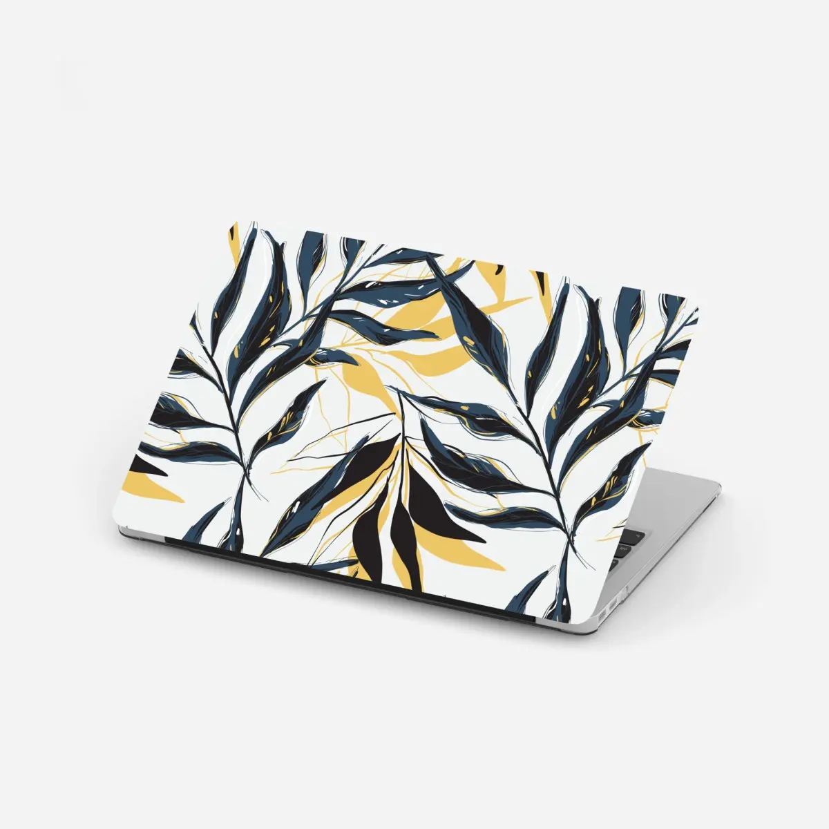 Laptop-Aufkleber marineblaue und goldene botanische blattkomposition – Pixers®