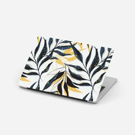 Laptop-Aufkleber marineblaue und goldene botanische blattkomposition – Pixers®
