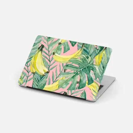 Laptop-Aufkleber aquarell-bananen und blättermuster auf rosa hintergrund – Pixers®