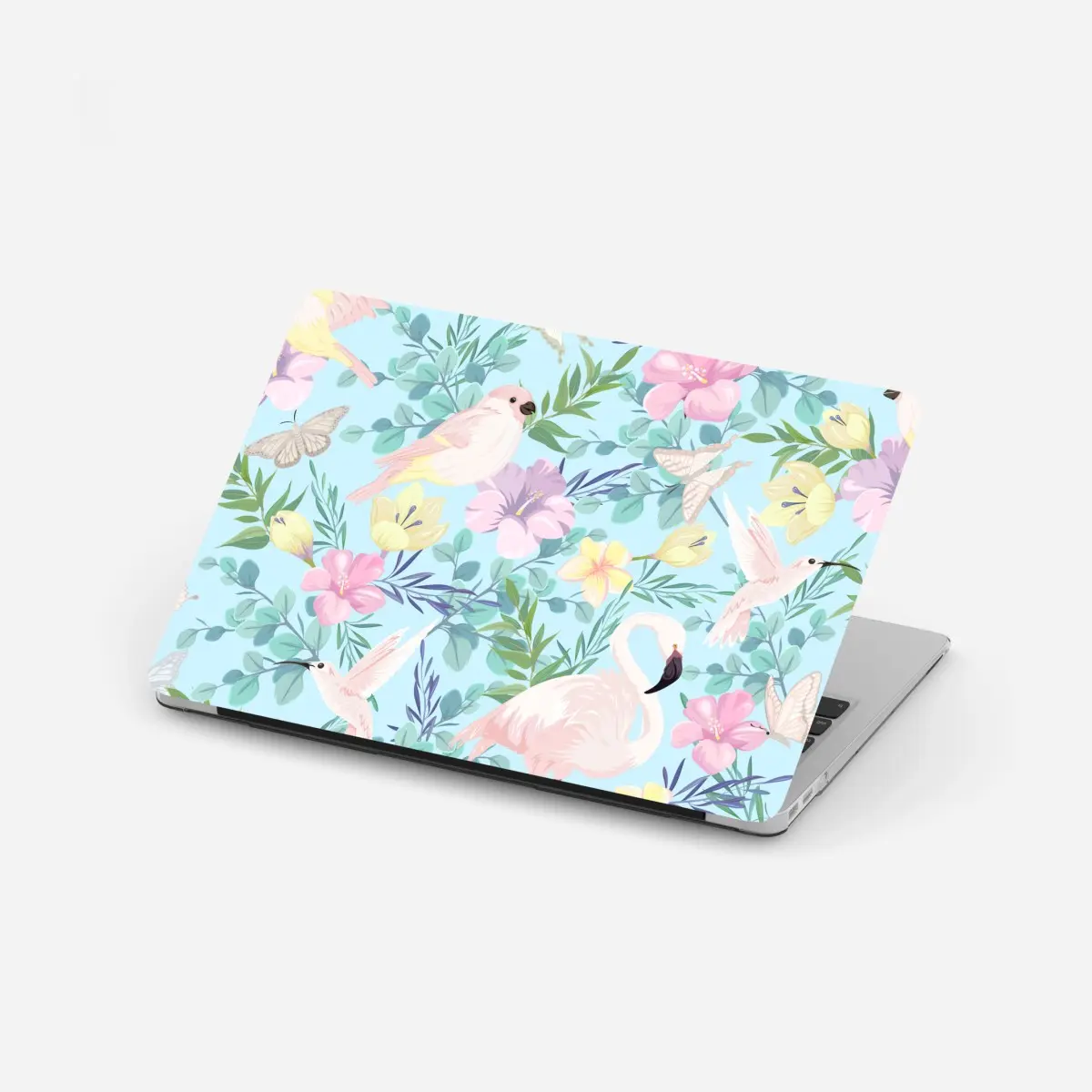 Laptop-Aufkleber pastell tropisches vögel- und blumenmuster – Pixers®