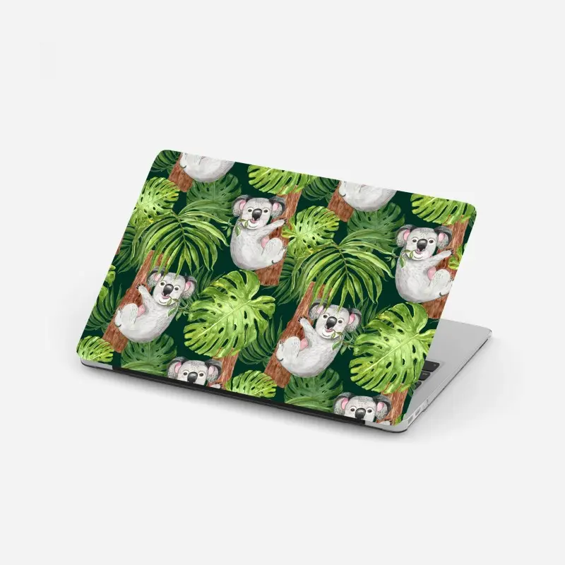Laptop-Aufkleber niedliches aquarell-koala-muster mit tropischen blättern