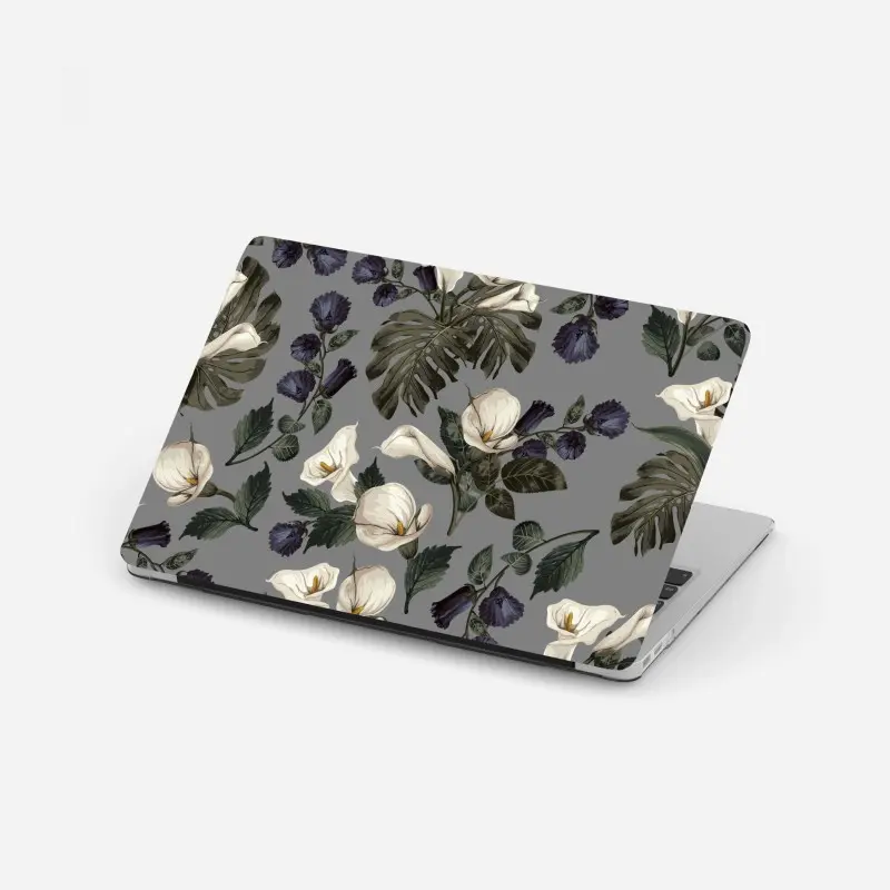 Laptop-Aufkleber vintage calla blumenmuster auf grauem hintergrund