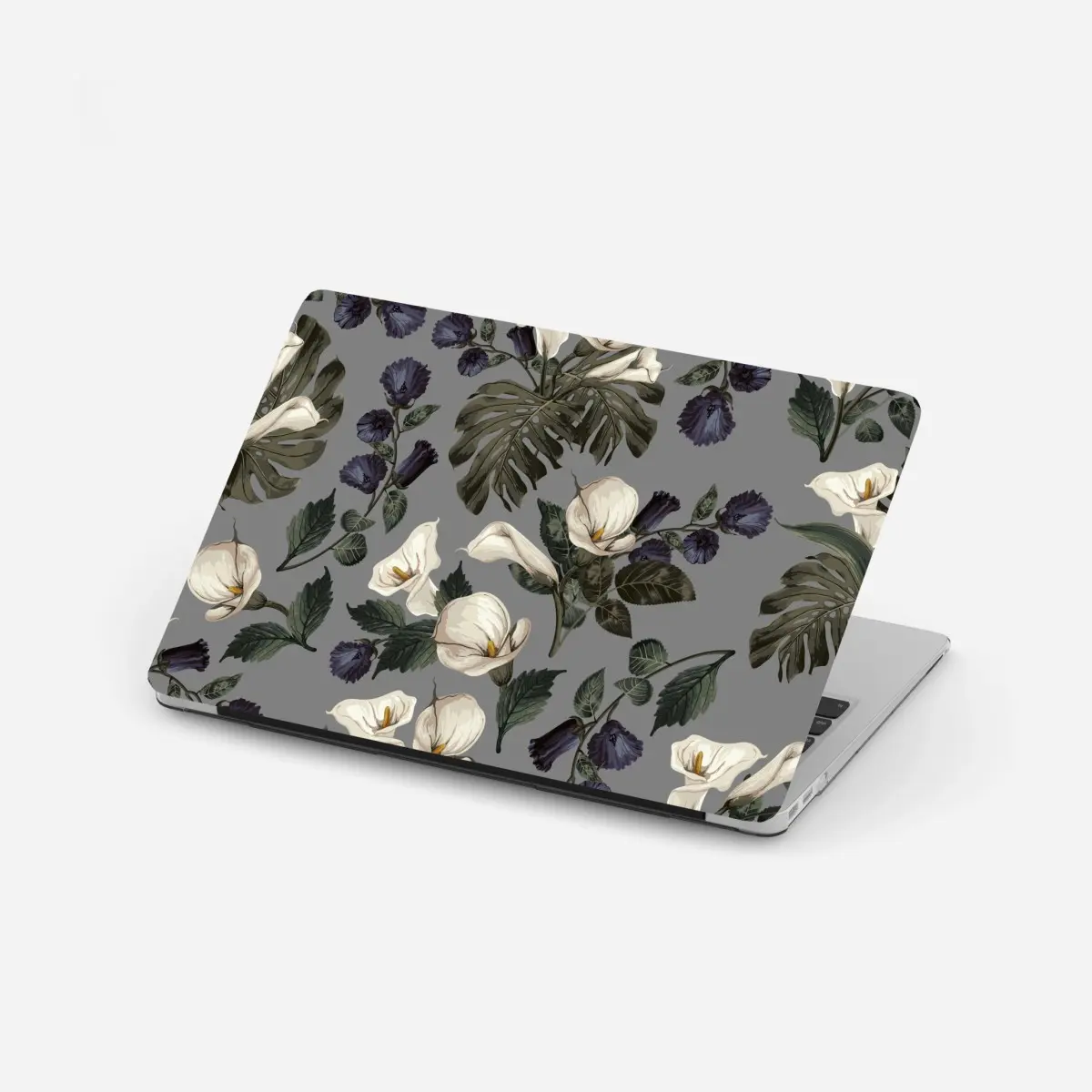Laptop-Aufkleber vintage calla blumenmuster auf grauem hintergrund – Pixers®