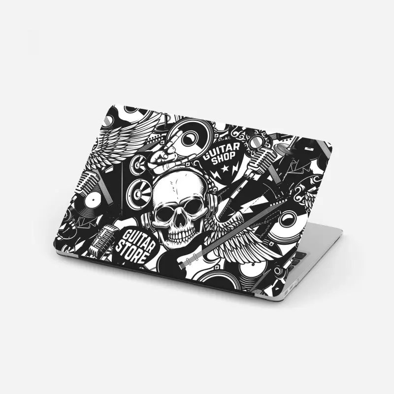 Laptop-Aufkleber rock-collage mit schädel und gitarre