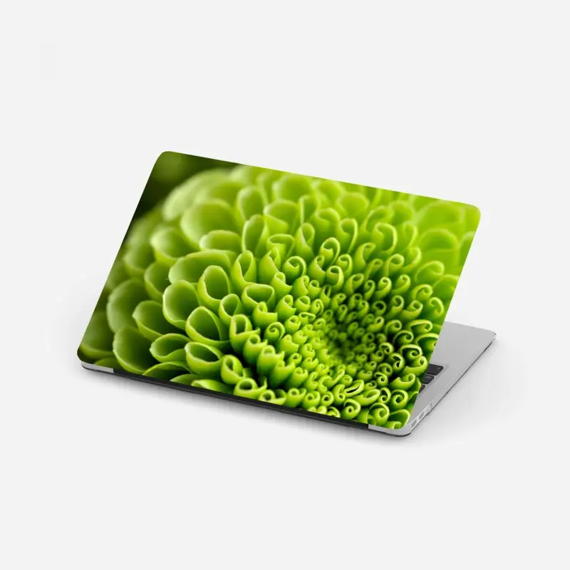 Laptop-Aufkleber leuchtende grüne blumenspirale im makro