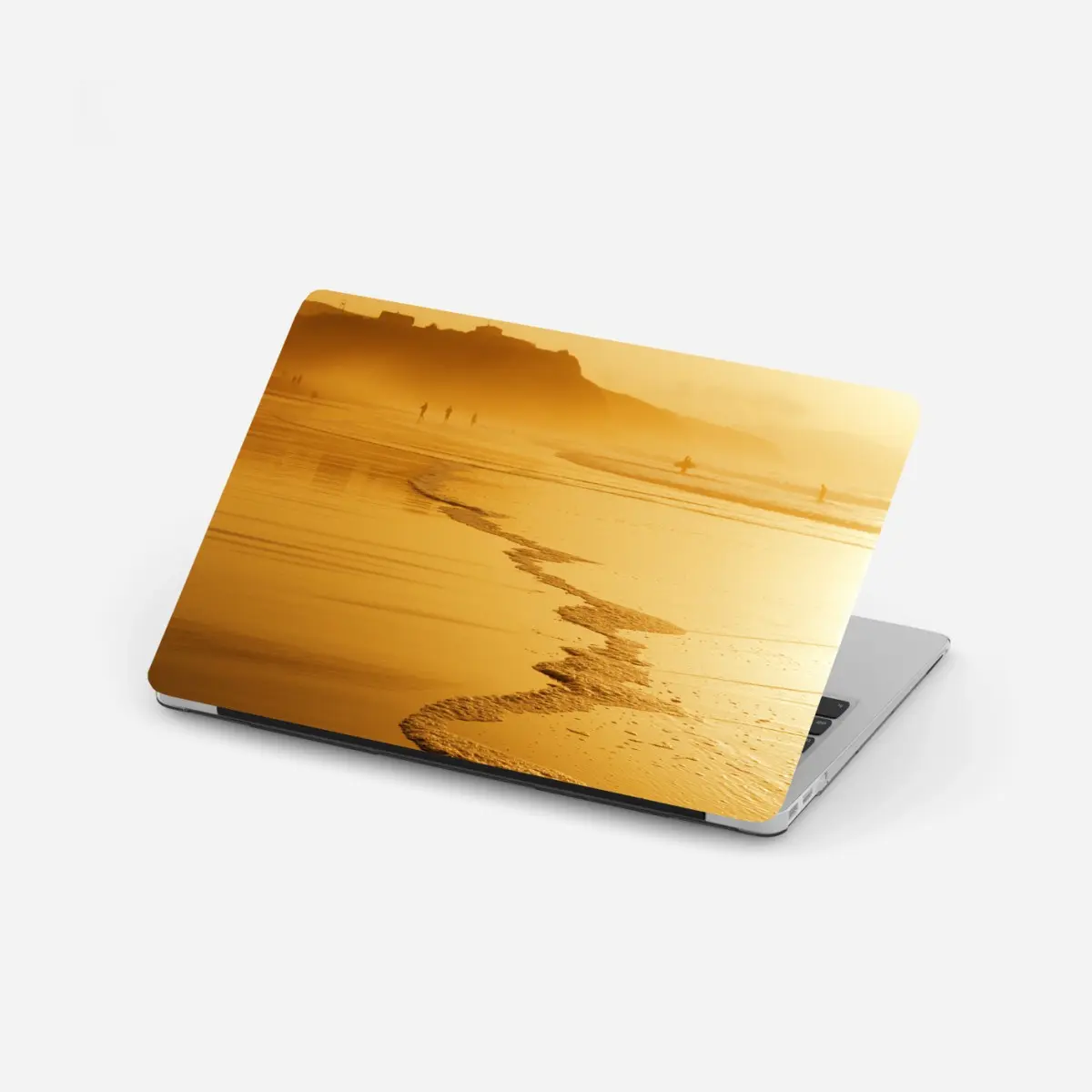 Laptop-Aufkleber goldener sonnenuntergang am strand von Sopelana – Pixers®