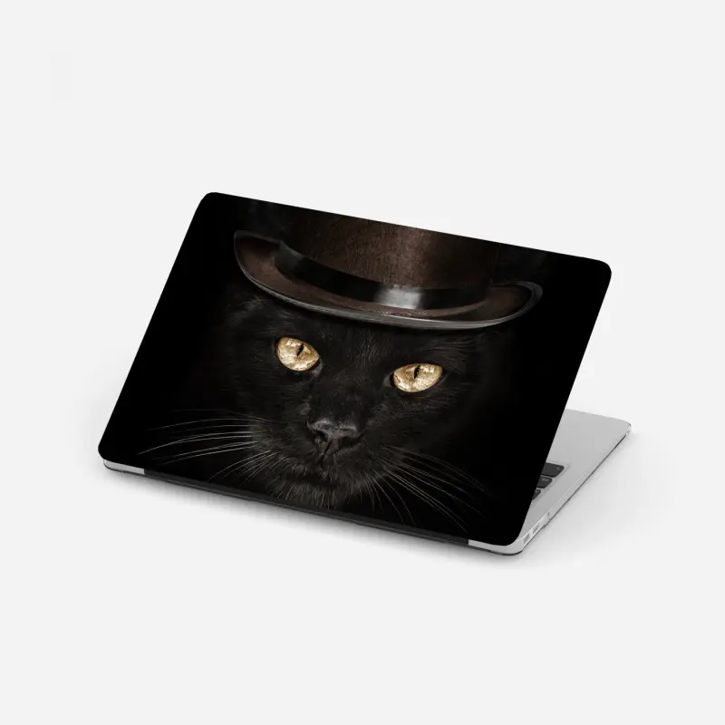 Laptop-Aufkleber elegante schwarze katze mit zylinder und fliege
