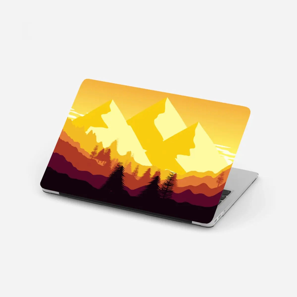 Laptop-Aufkleber goldener sonnenuntergang über bergen – Pixers®