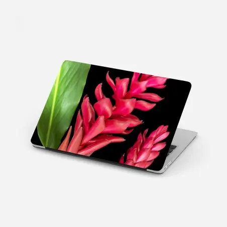 Laptop-Aufkleber leuchtende zier-ingwer-blüte auf schwarzem hintergrund – Pixers®