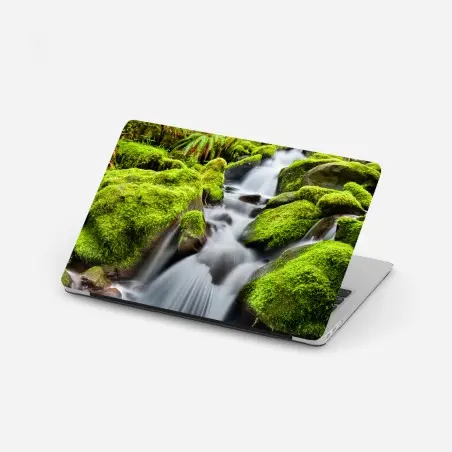 Laptop-Aufkleber moosbedeckter bach bei Sol Duc Falls – Pixers®