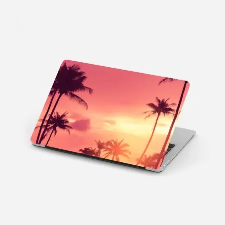 Laptop-Aufkleber rosa tropischer sonnenuntergang mit palmen – Pixers®