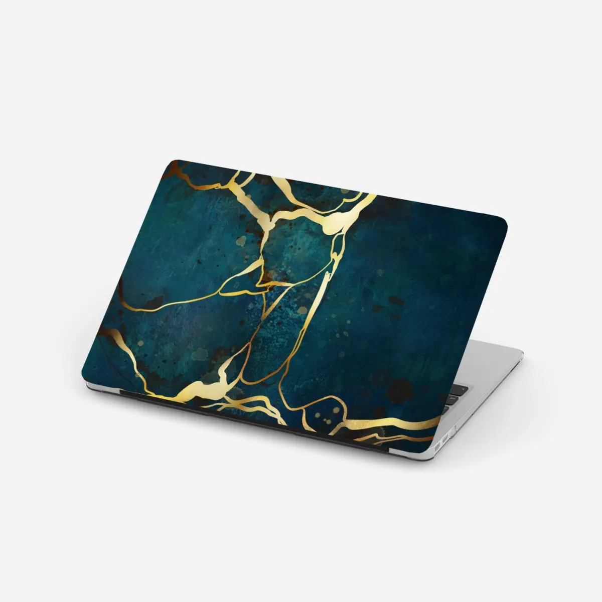 Laptop-Aufkleber türkis und gold abstrakt mit goldenen adern – Pixers®