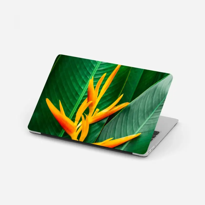 Laptop-Aufkleber leuchtende heliconia vor grünen blättern