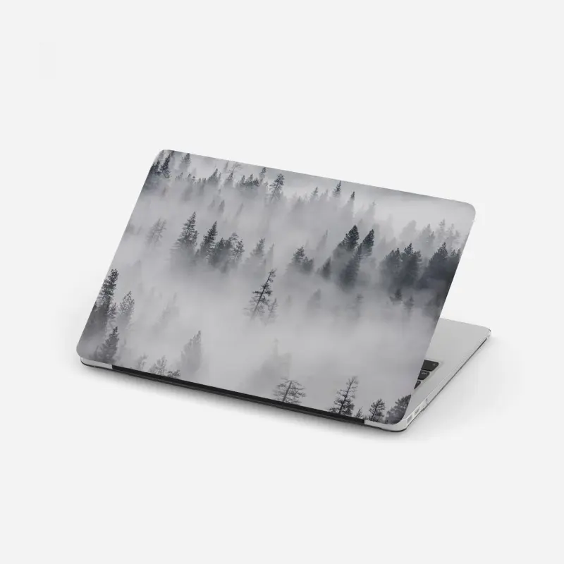 Laptop-Aufkleber nebeliger kiefernwald