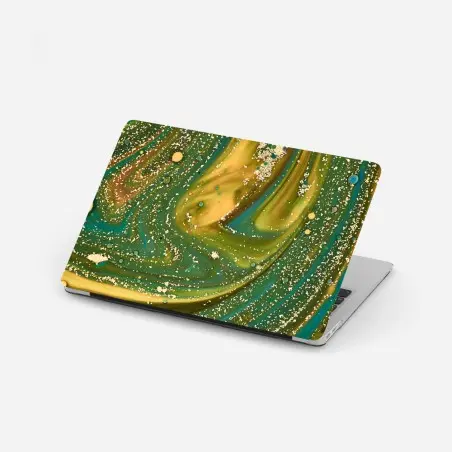 Laptop-Aufkleber grün-goldene flüssige marmorierte kunst – Pixers®