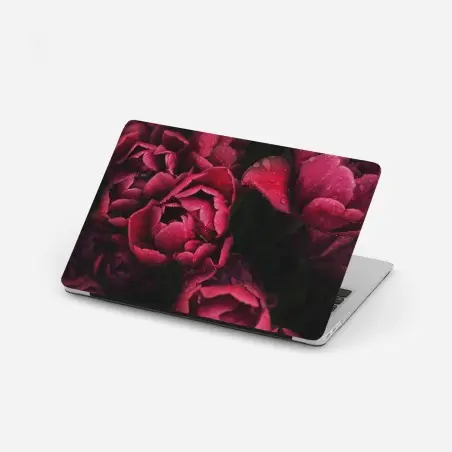 Laptop-Aufkleber tiefrote blüten mit wassertropfen – Pixers®