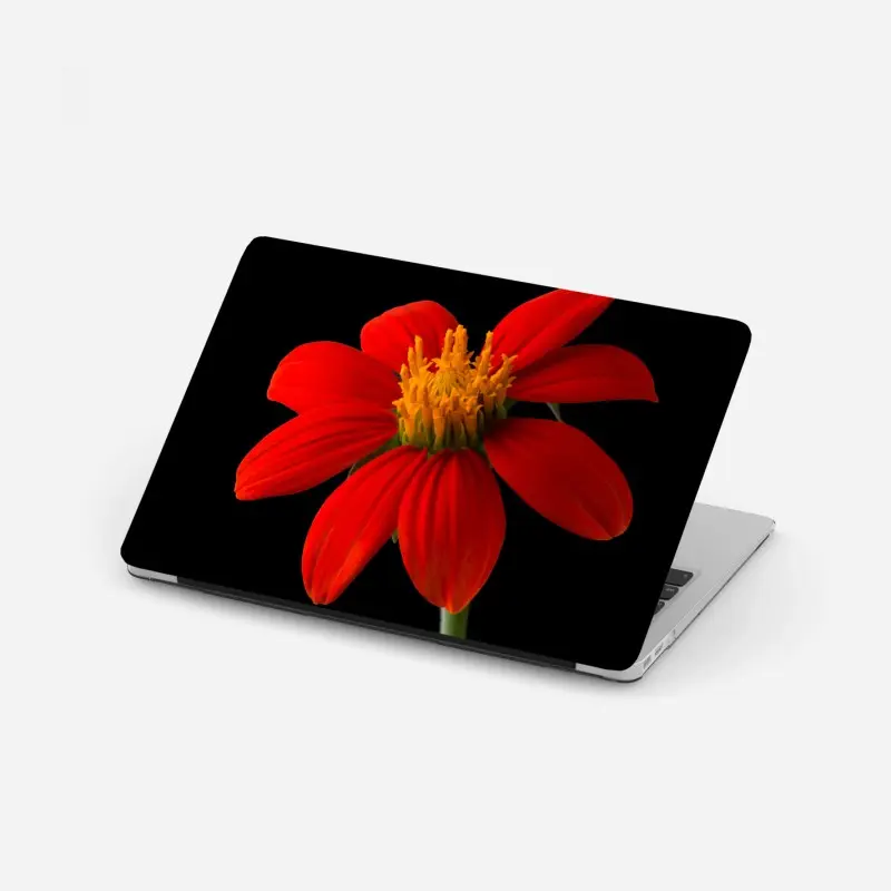 Laptop-Aufkleber leuchtende mexikanische sonnenblume auf schwarzem hintergrund