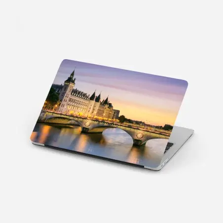 Laptop-Aufkleber Paris sonnenuntergang über der historischen brücke – Pixers®