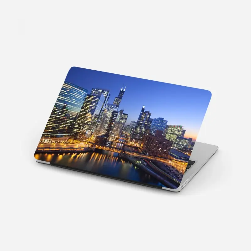Laptop-Aufkleber Chicago skyline bei dämmerung