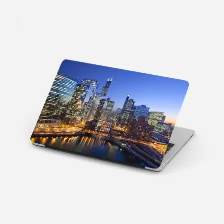 Laptop-Aufkleber Chicago skyline bei dämmerung – Pixers®
