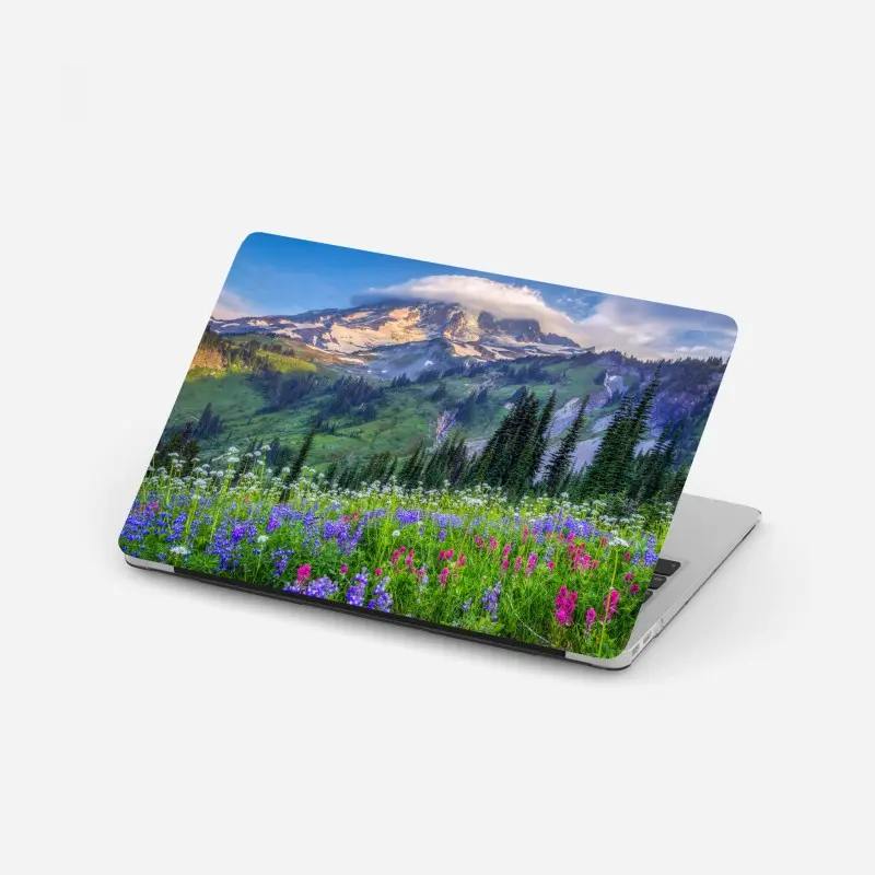 Laptop-Aufkleber alpine blumenwiese vor schneebedeckten bergen
