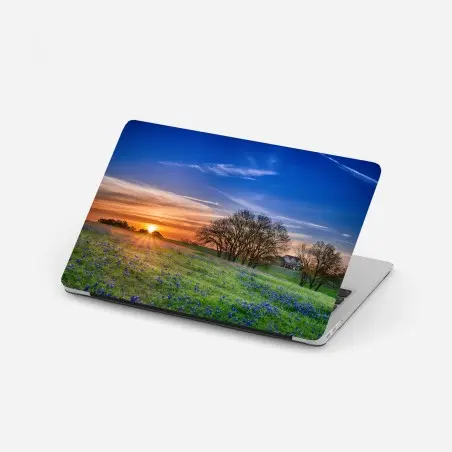 Laptop-Aufkleber Texas wiese mit bluebonnets im sonnenaufgang – Pixers®