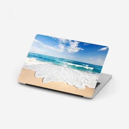 Laptop-Aufkleber türkisfarbene wellen am sandstrand – Pixers®