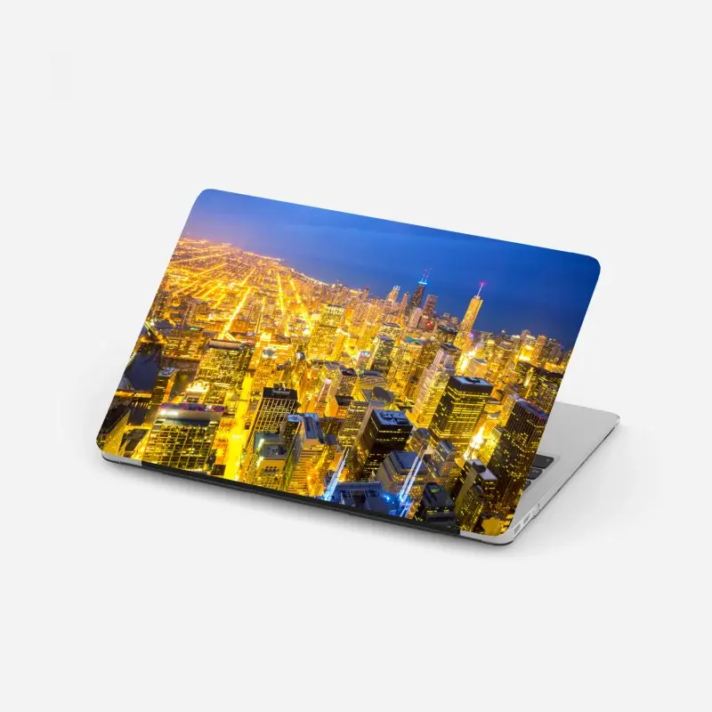 Laptop-Aufkleber luftaufnahme der nächtlichen skyline von Chicago