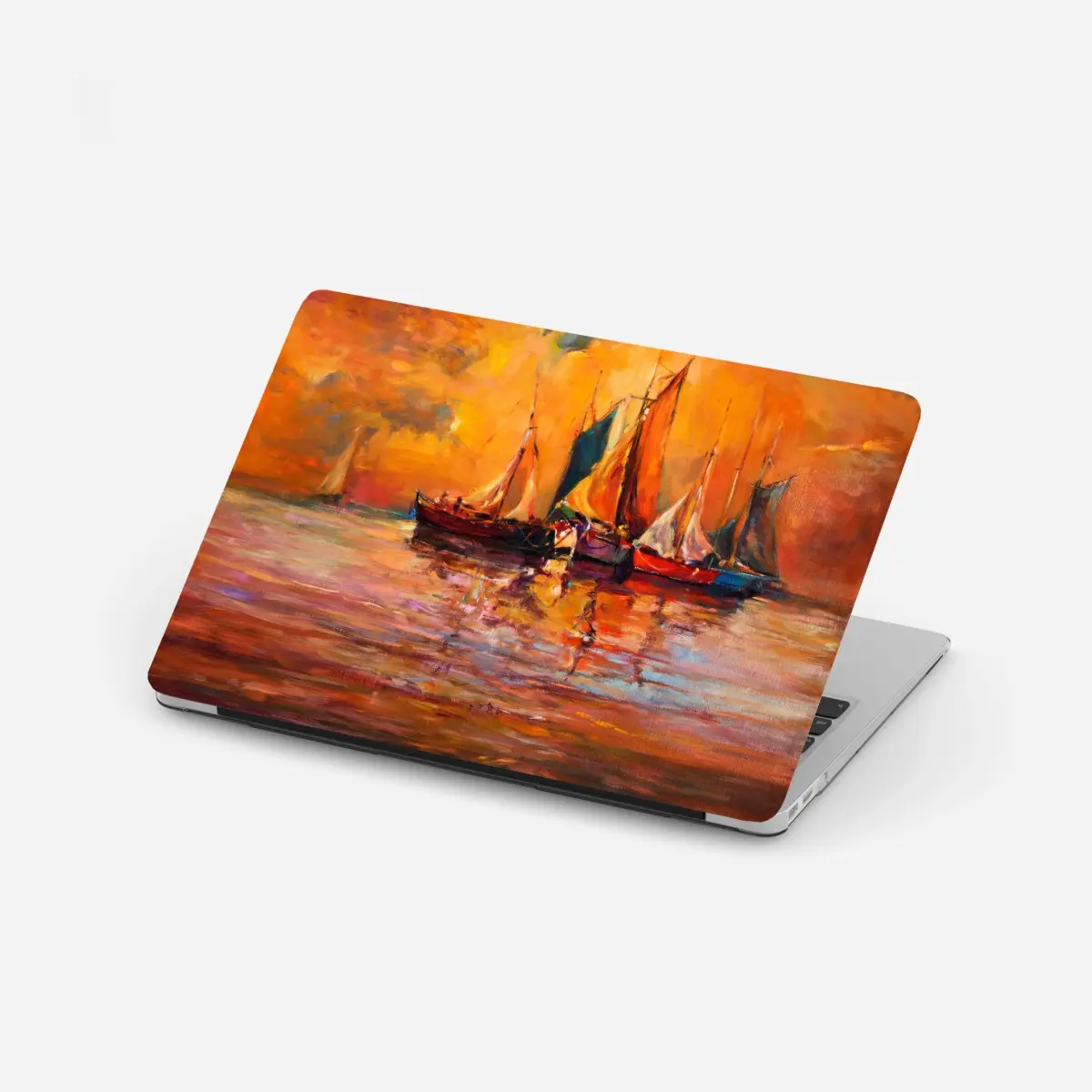 Laptop-Aufkleber goldener sonnenuntergang mit segelbooten – Pixers®