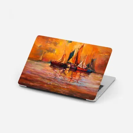 Laptop-Aufkleber goldener sonnenuntergang mit segelbooten – Pixers®