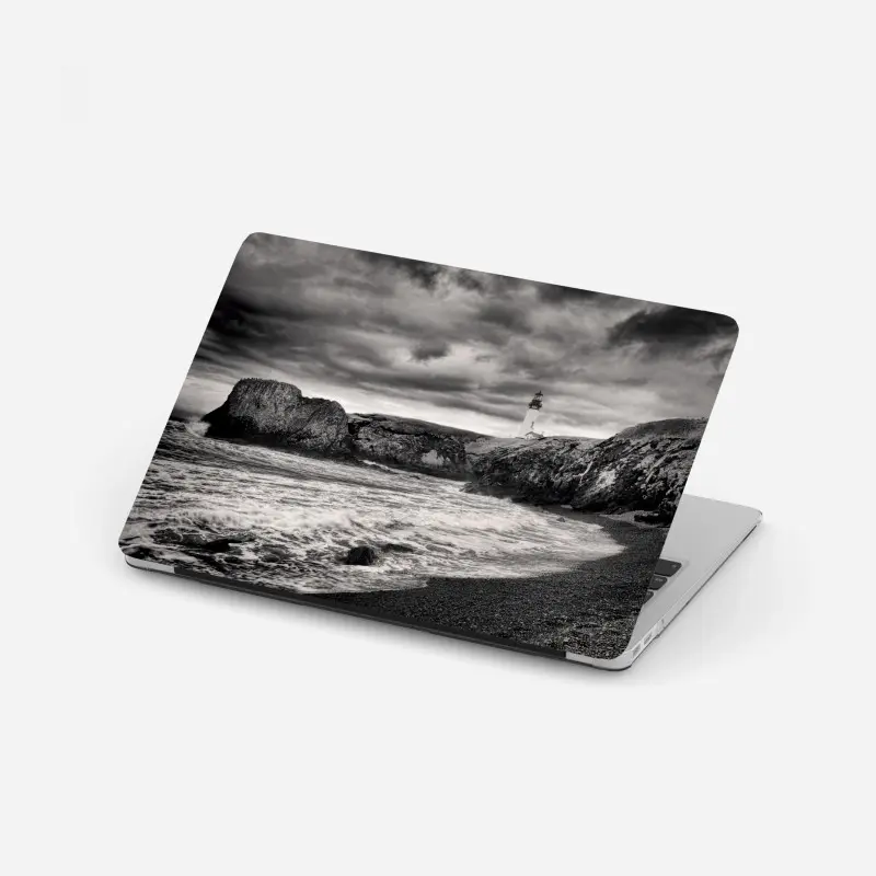 Laptop-Aufkleber leuchtturm Yaquina Bay an stürmischer küste