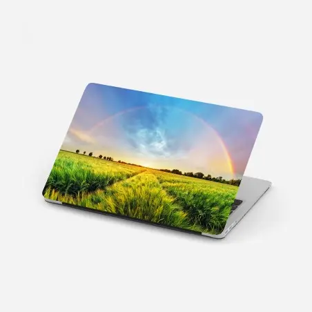 Laptop-Aufkleber regenbogen über goldenem weizenfeld bei sonnenuntergang – Pixers®