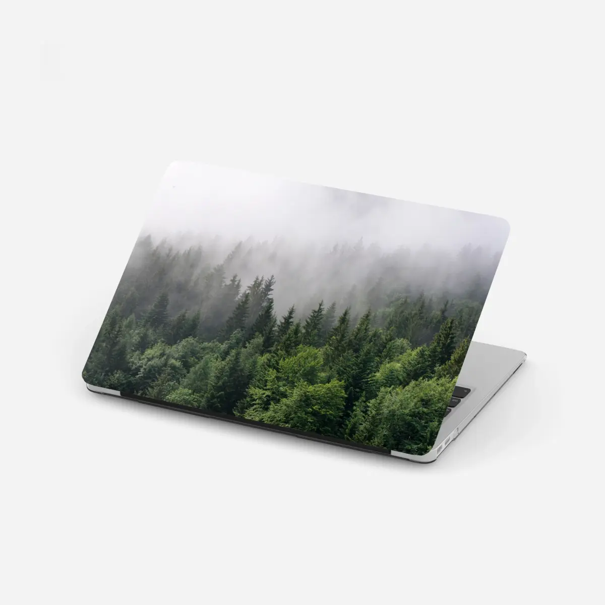 Laptop-Aufkleber nebliger immergrüner wald panorama – Pixers®