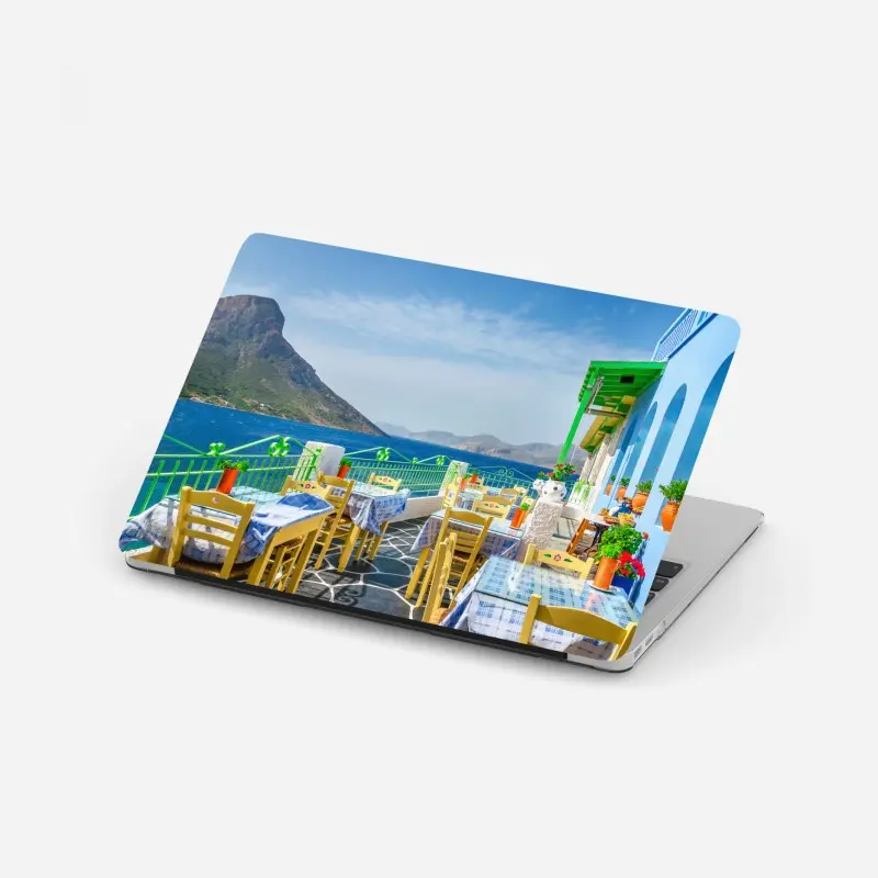 Laptop-Aufkleber sonnige terrasse am meer mit küstenblick