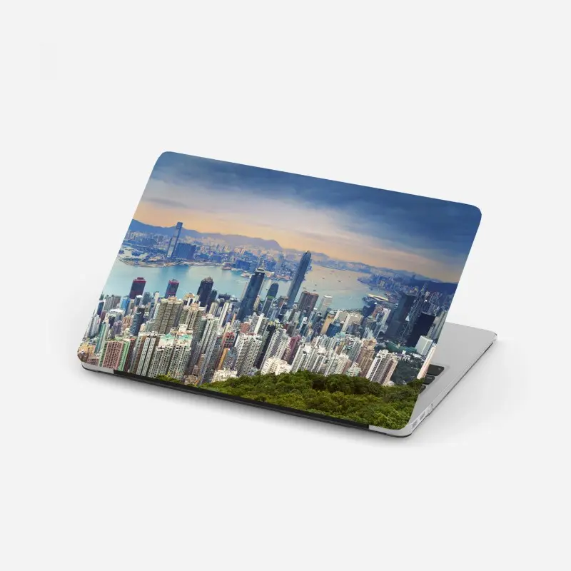 Laptop-Aufkleber Hong Kong stadtpanorama bei dämmerung