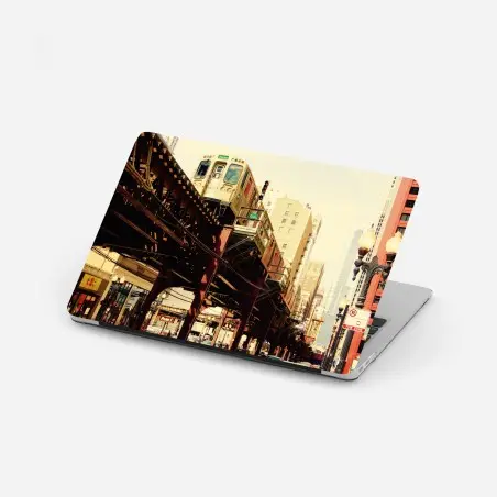 Laptop-Aufkleber retro hochbahn über der stadtstraße – Pixers®