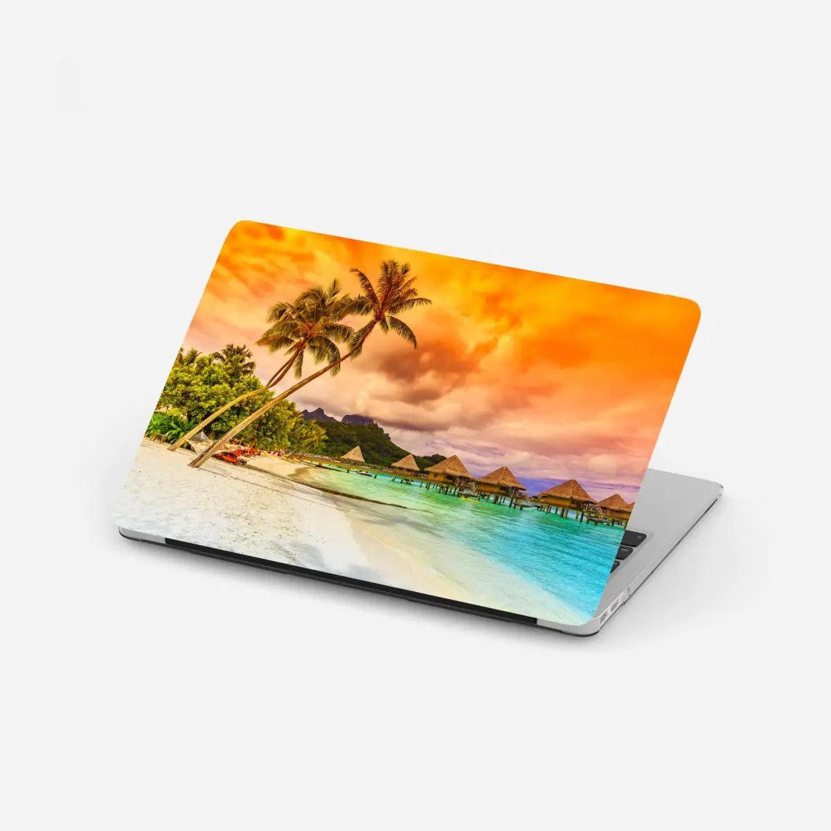 Laptop-Aufkleber sonnenuntergang in Bora Bora über wasserbungalows – Pixers®