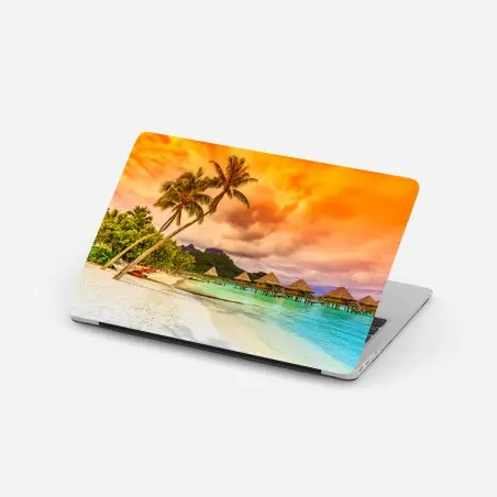 Laptop-Aufkleber sonnenuntergang in Bora Bora über wasserbungalows – Pixers®