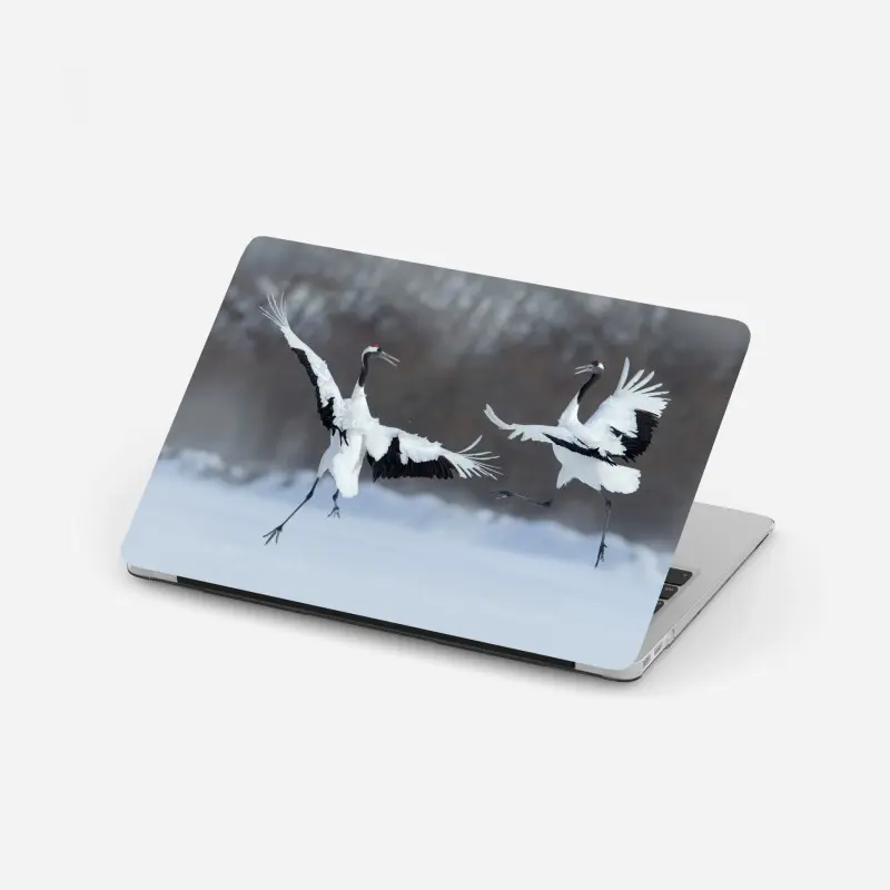 Laptop-Aufkleber tanzende rotkronenkraniche im schnee, Hokkaido
