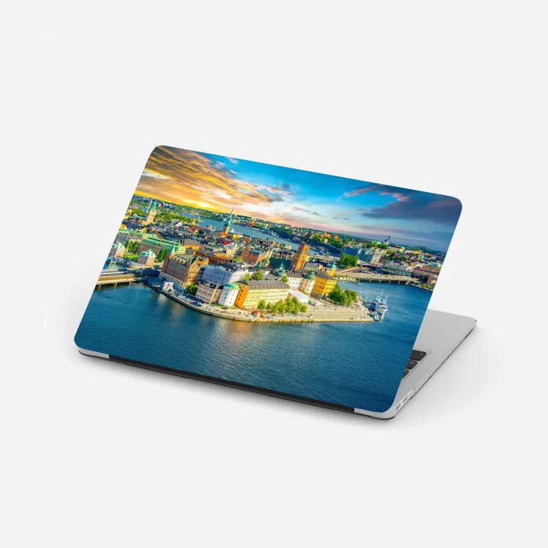 Laptop-Aufkleber lebendige stadtansicht von Stockholm bei sonnenuntergang