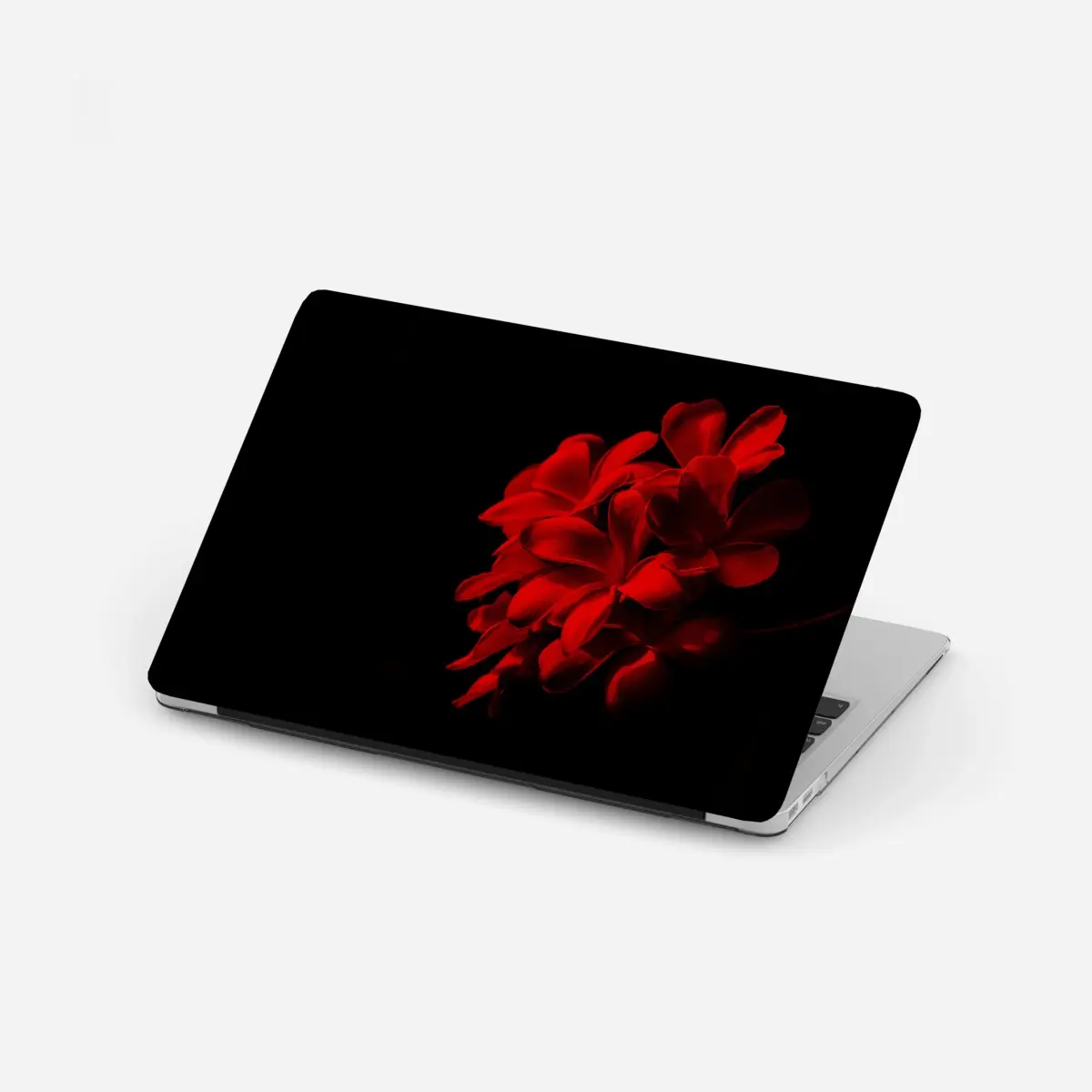 Laptop-Aufkleber rote plumeria auf schwarzem hintergrund – Pixers®
