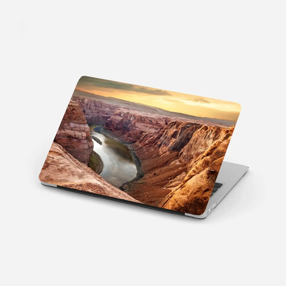 Laptop-Aufkleber sonnenbeschienener canyon bei Horseshoe Bend, Colorado River – Pixers®