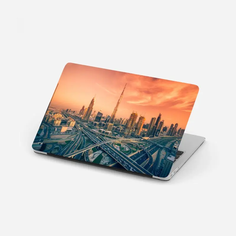 Laptop-Aufkleber Dubai skyline bei sonnenuntergang