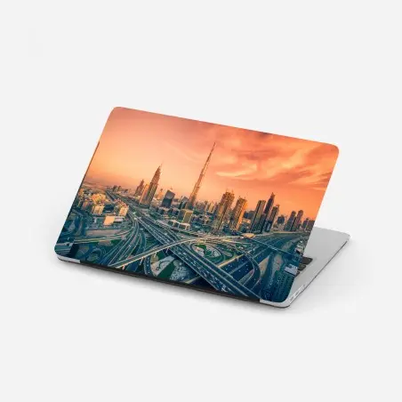 Laptop-Aufkleber Dubai skyline bei sonnenuntergang – Pixers®