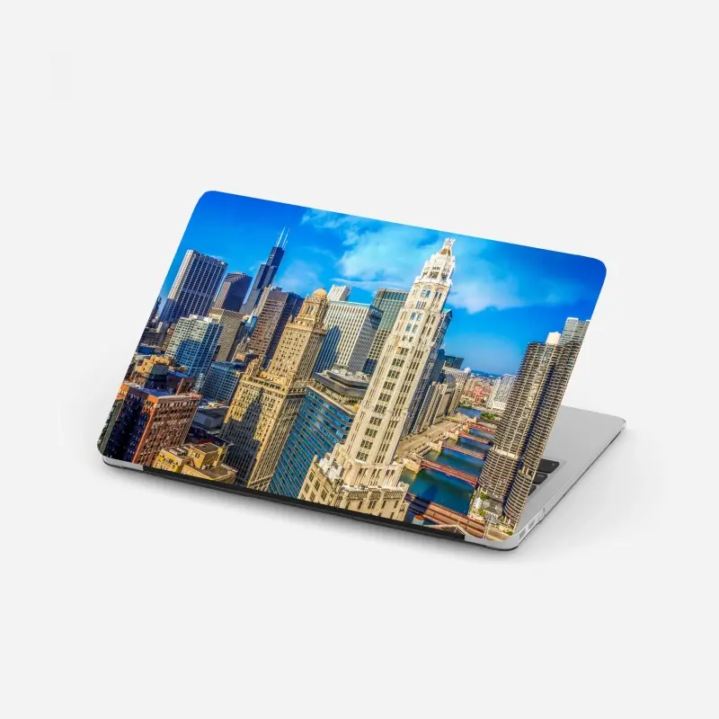 Laptop-Aufkleber Chicago skyline über dem fluss