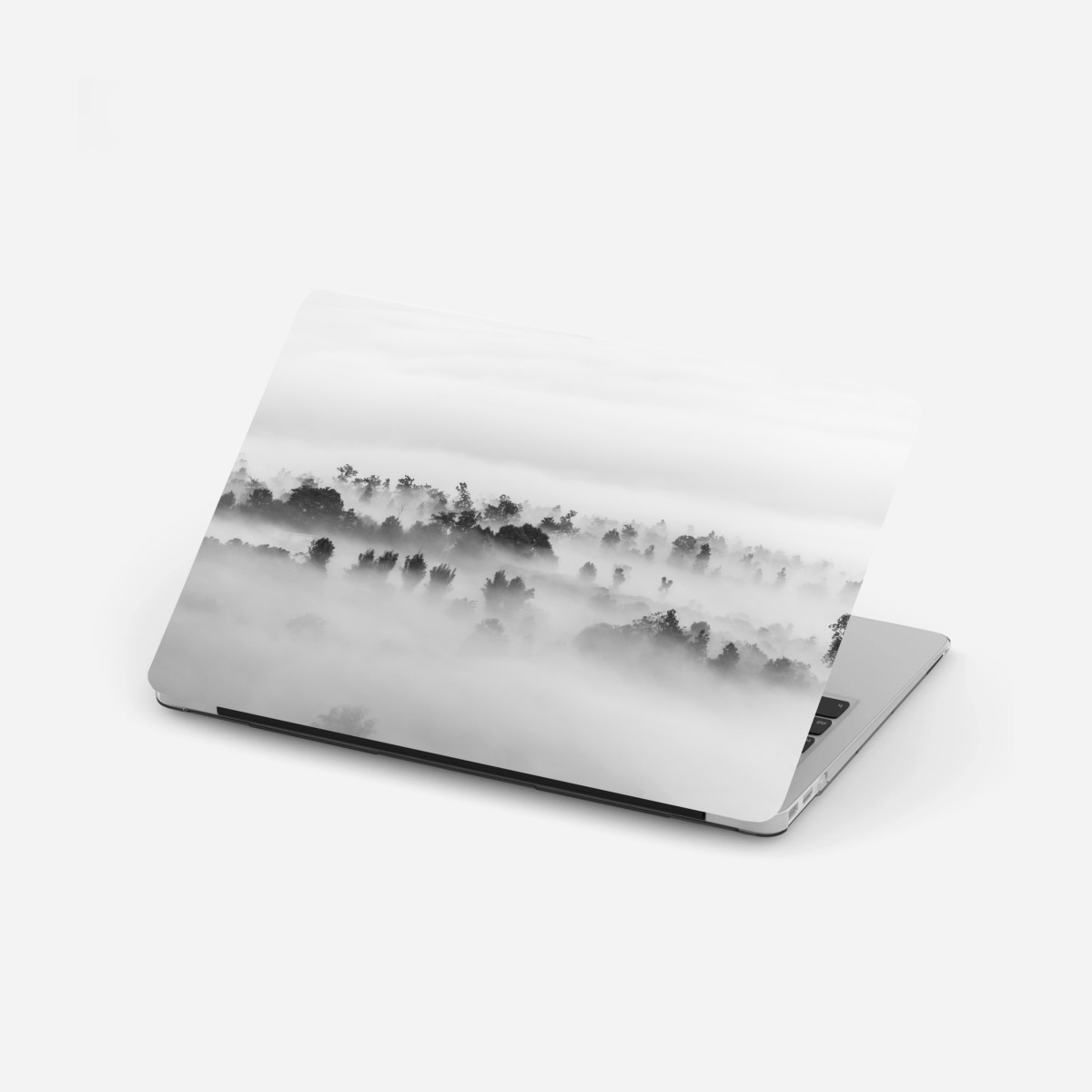 Laptop-Aufkleber nebliger wald in monochrom – Pixers®